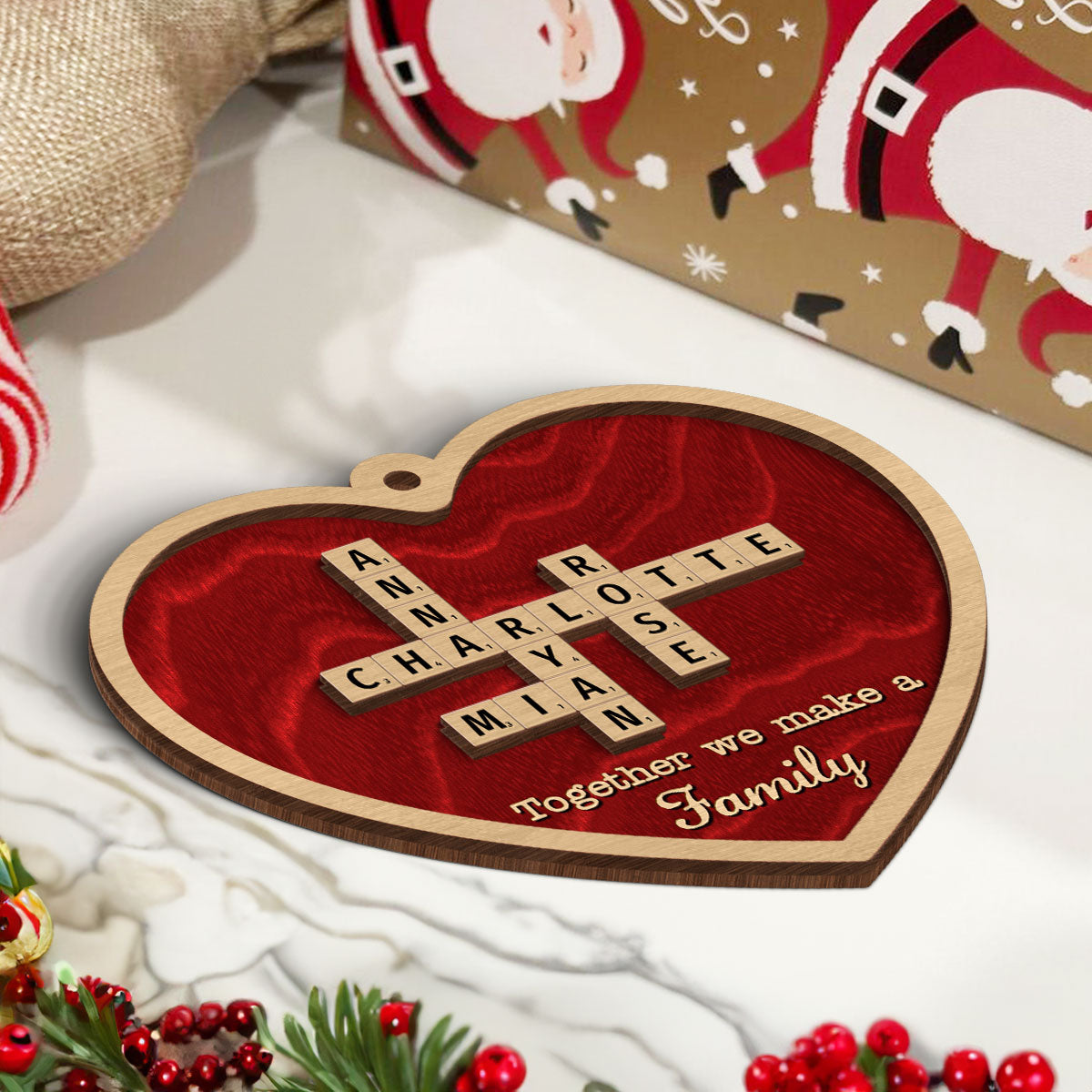 Together We Make A Family Crossword Puzzle Art Personalized 2-Layered Wooden Ornament, Christmas Gift For Husband Daughter Son