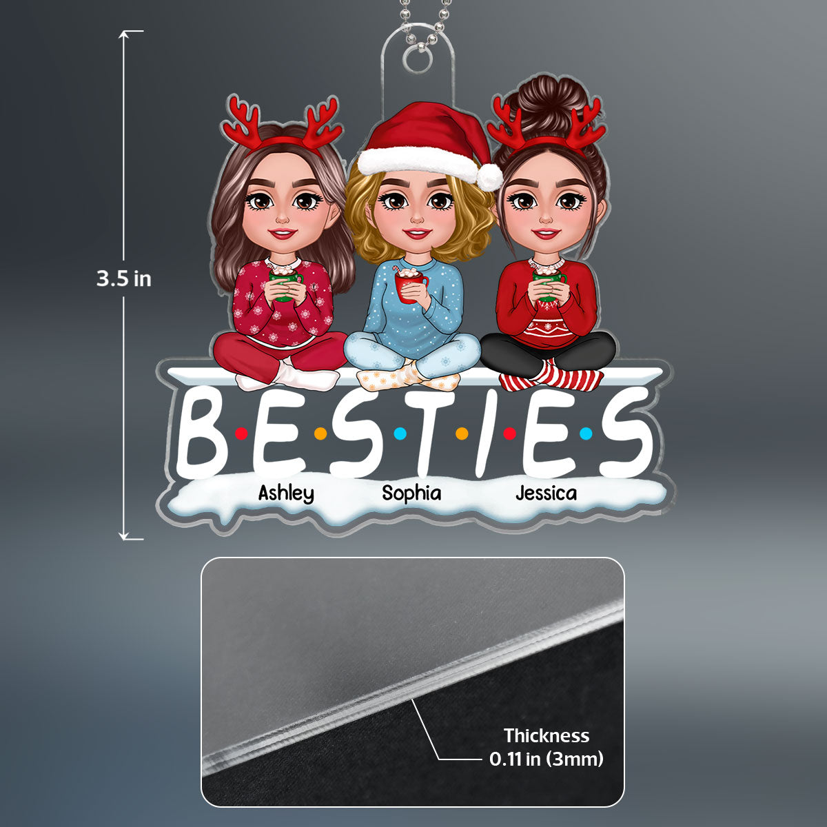 Besties Sisters Friends Sitting Together Personalized Acrylic Ornament