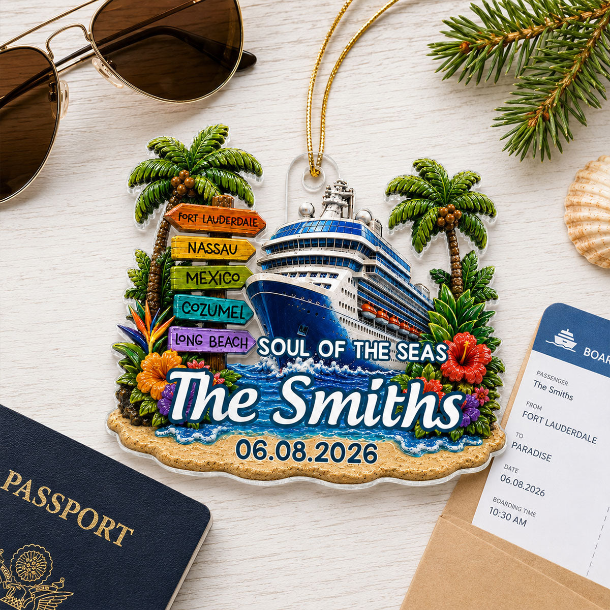 Cruise Travel Adventure Custom Traveling Destination - Personalized Acrylic Ornament - Cruise Ship Keepsake, Cruise Ship Vacation Gifts