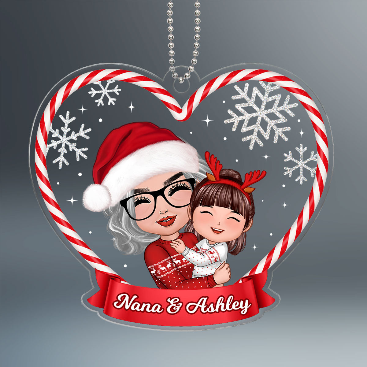 Christmas Doll Grandma Mom Hugging Kid Gift For Granddaughter Grandson Personalized Acrylic Ornament