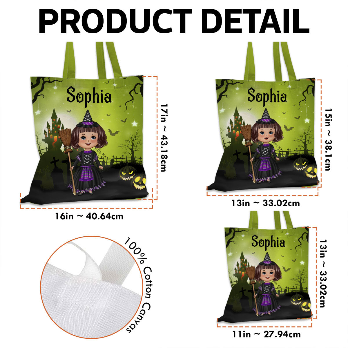 Halloween Theme Cute Kids Personalized Tote Bag, Gift Bag, Treat Bag, Trick or Treat Bag For Kids