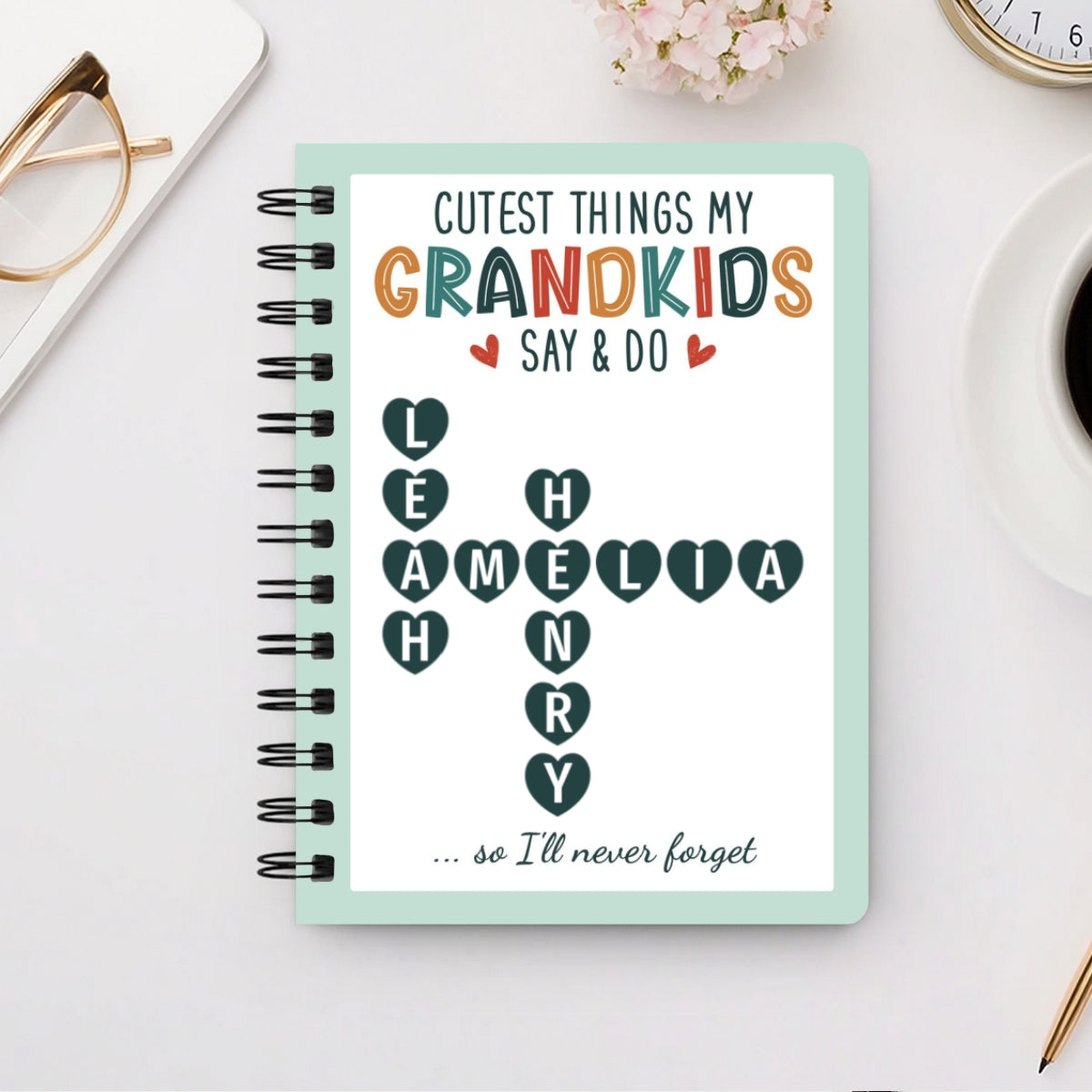 Cutest Things My Grandkids Say & Do Crossword Puzzle Personalized Spiral Notebook Journal, Memory Book
