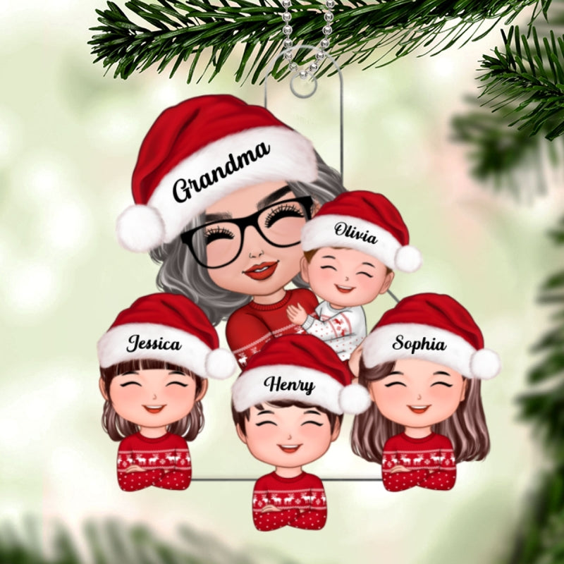 Doll Grandma Mom Hugging Kids Christmas Gift For Grandma Granddaughters Grandsons Personalized Acrylic Ornament