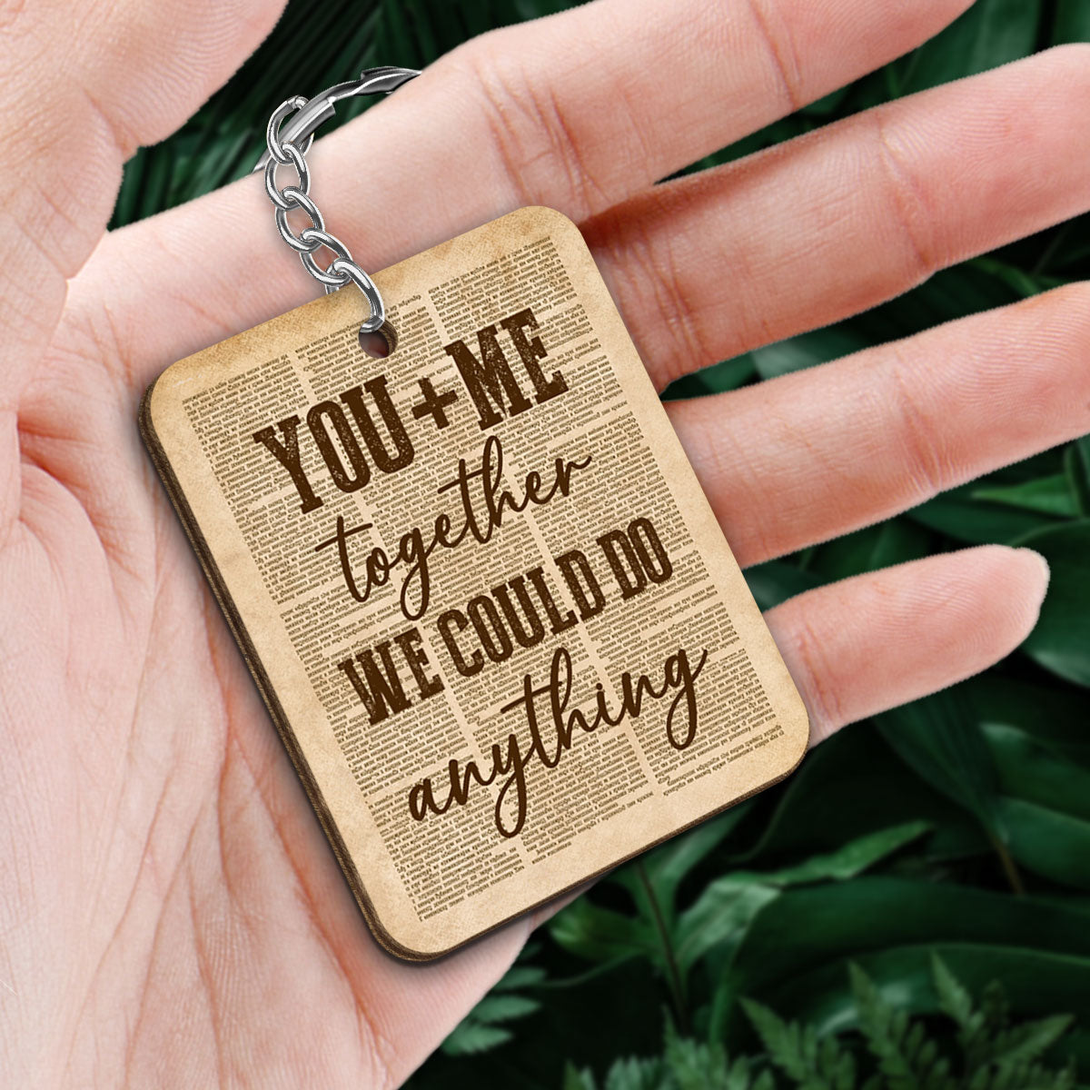 You And Me Together Couple Newspaper Personalized Wooden Keychain