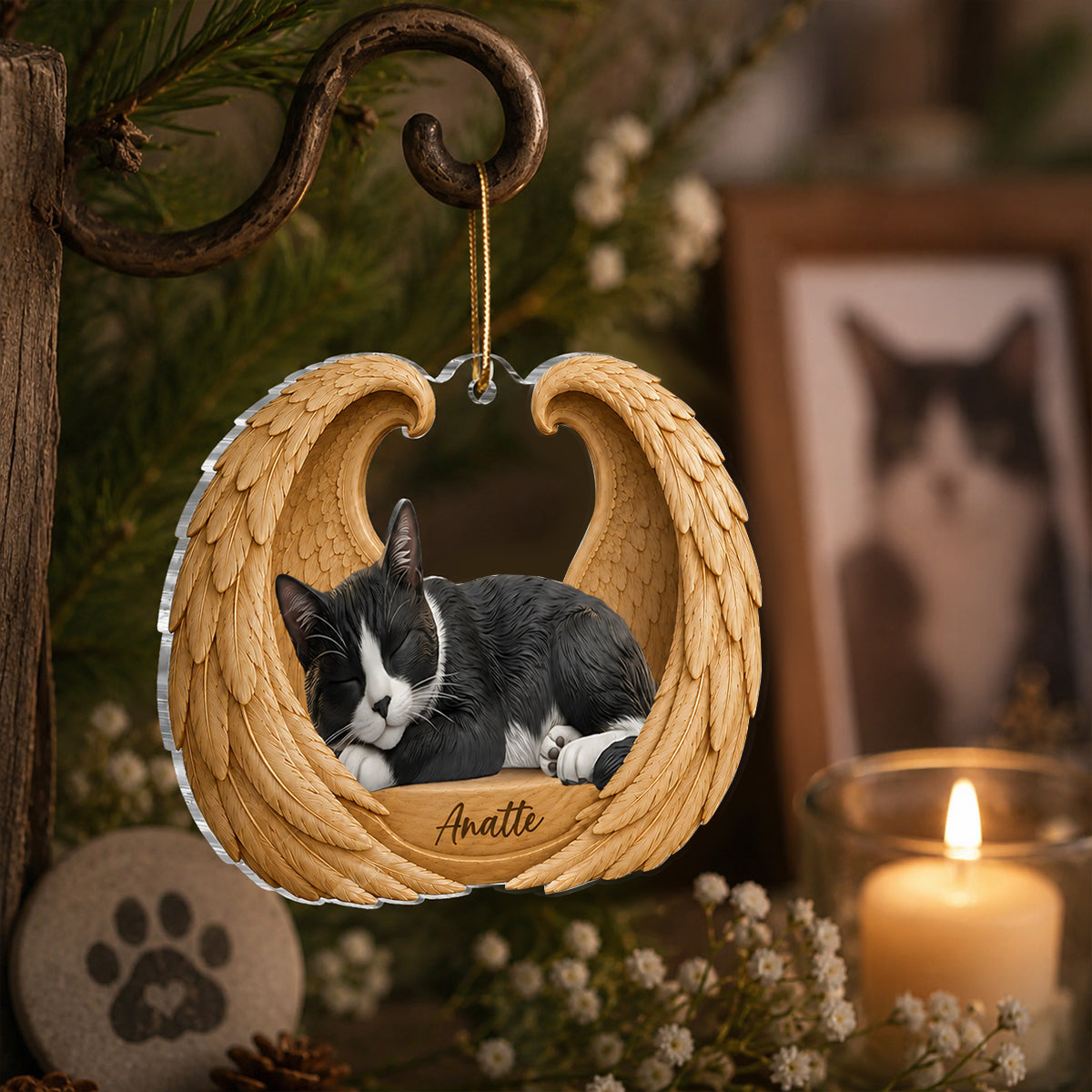 Dog Cat Memorial Angel Wings - Personalized Acrylic Ornament - Heartfelt Sympathy Gift for Pet Lovers