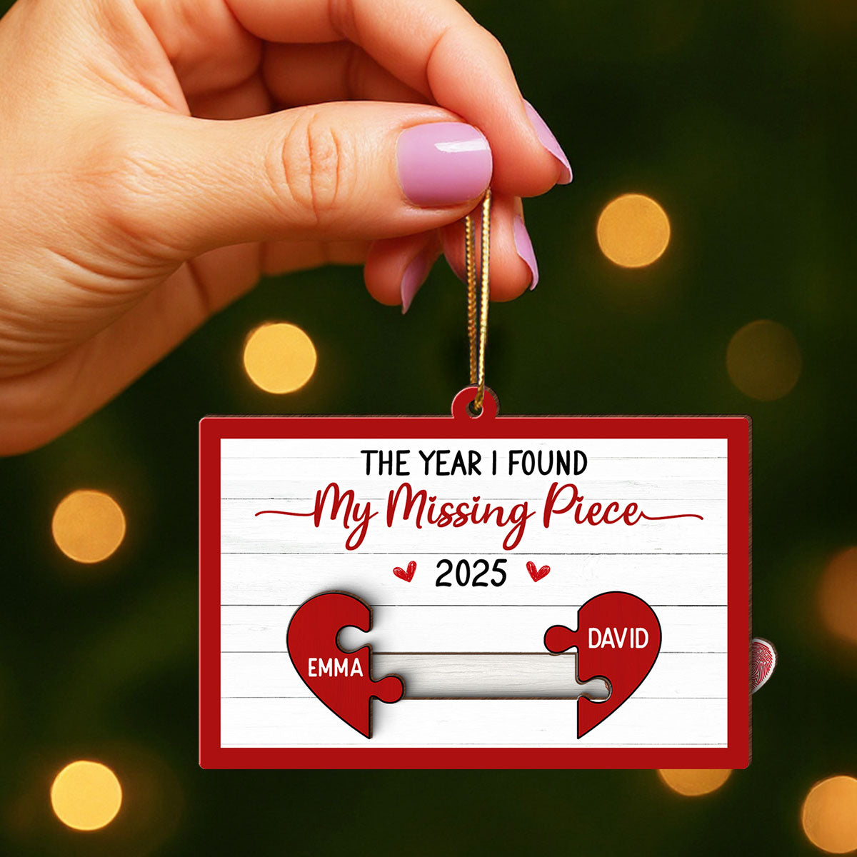 You Are My Missing Piece Couple Hugging Kissing Personalized Slider Ornament, Christmas gift for Him for Her