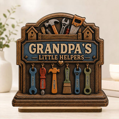 Grandpa's Little Helpers - Personalized 2-Layered Wooden Plaque - Father's Day Gift For Dad, Husband, Grandpa