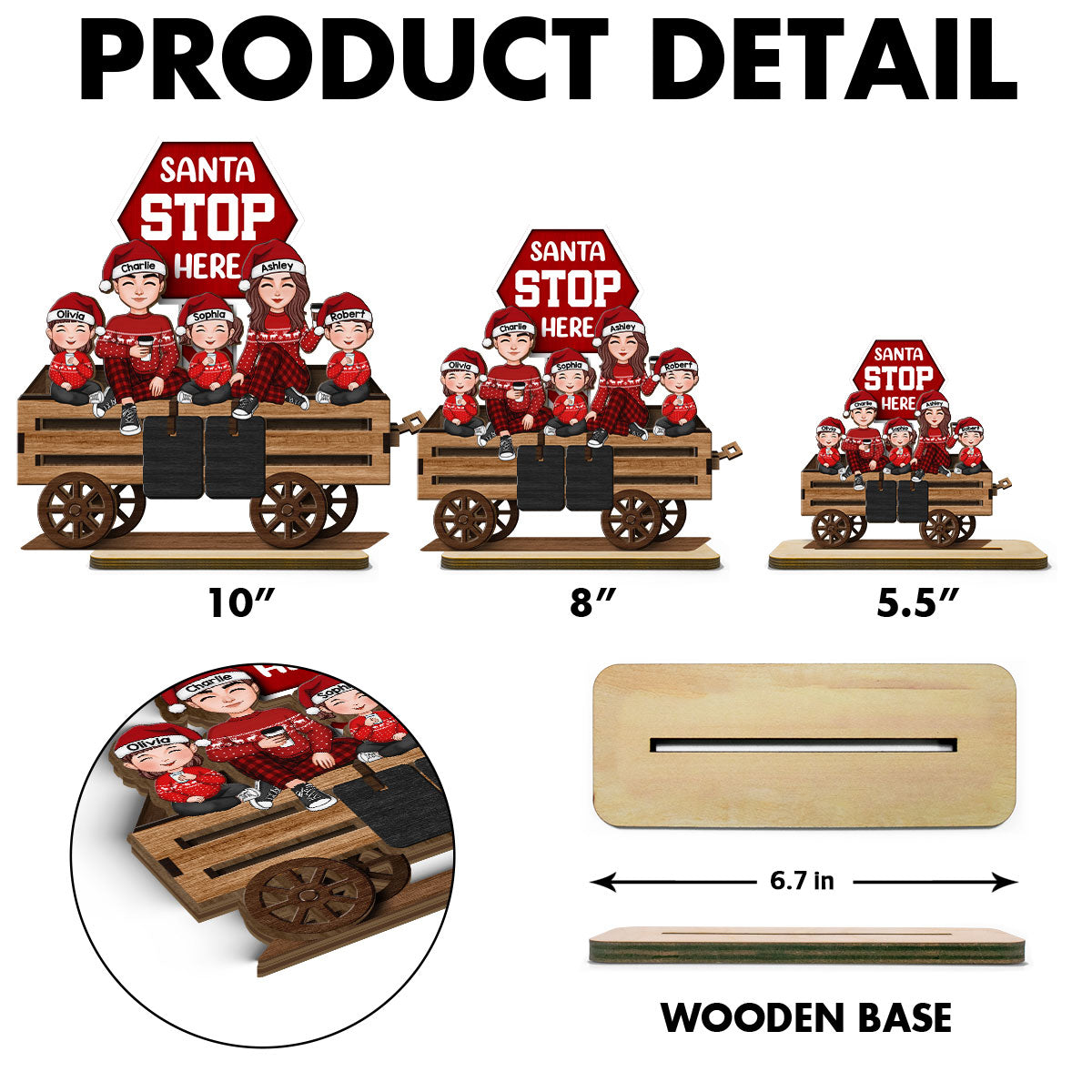Christmas Wagon Santa Stop Here Family Sitting Personalized 2-Layer Standing Wooden Plaque
