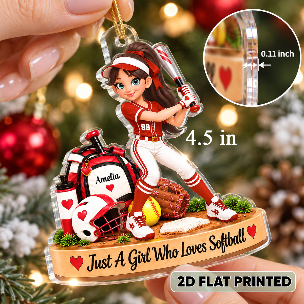 Just a Girl Who Loves Baseball Softball - Personalized Acrylic Ornament - Christmas Gift for Daughter, Granddaughter, Niece