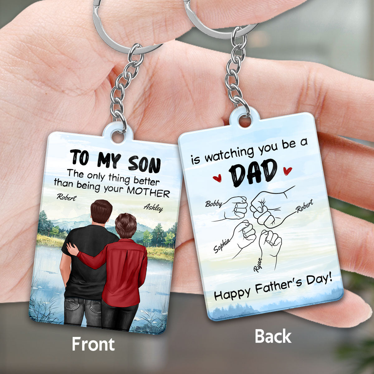 From Mom To Son Watching You Be A Dad Personalized Acrylic Keychain, Gift For Son