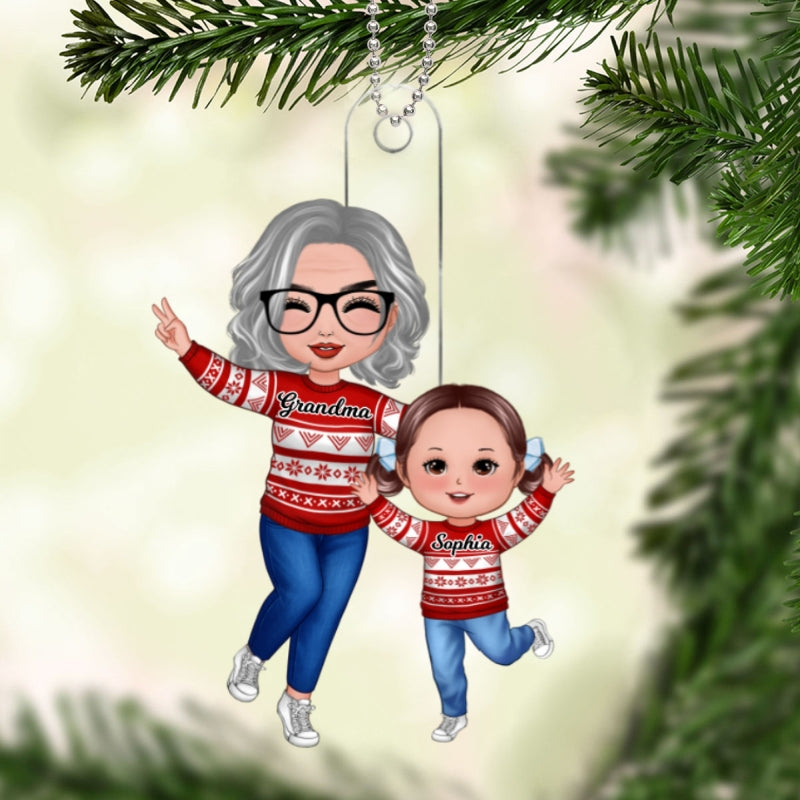 Happy Doll Grandma & Grandkid Christmas Gift For Granddaughter Grandson Personalized Acrylic Ornament