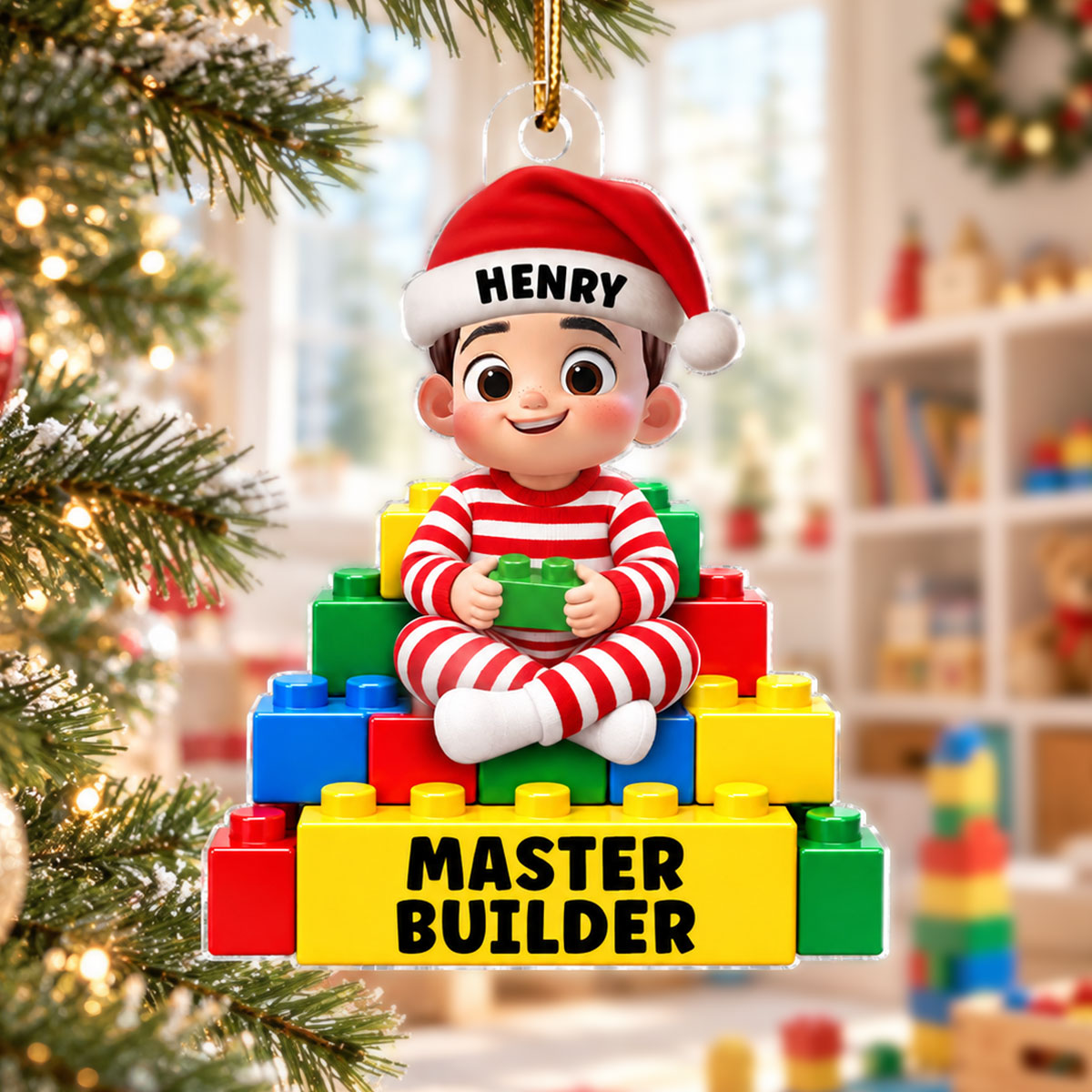 Little Cute Kid Master Builder - Personalized Acrylic Ornament - Christmas Gift For Kids, Son, Grandson, Daughter, Granddaughter