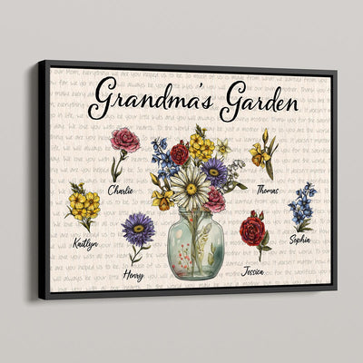 Grandma‘s Garden Vintage Birth Flower Pot Newspaper Background Personalized Poster