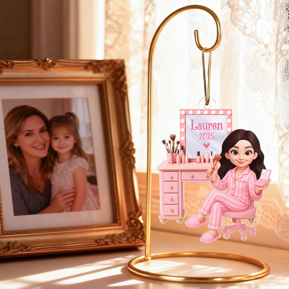 Pink Girl Makeup 3D Effect - Personalized Acrylic Ornament - Christmas Gift for Daughters, Granddaughters, Teen Girls