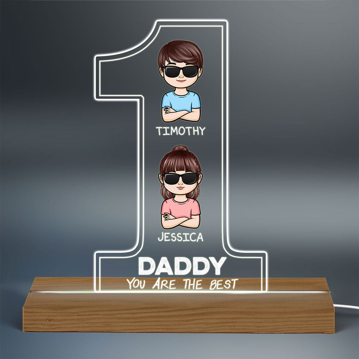 #1 Dad Grandpa Kids Crossed Arms Personalized Acrylic Custom Shape LED Night Light