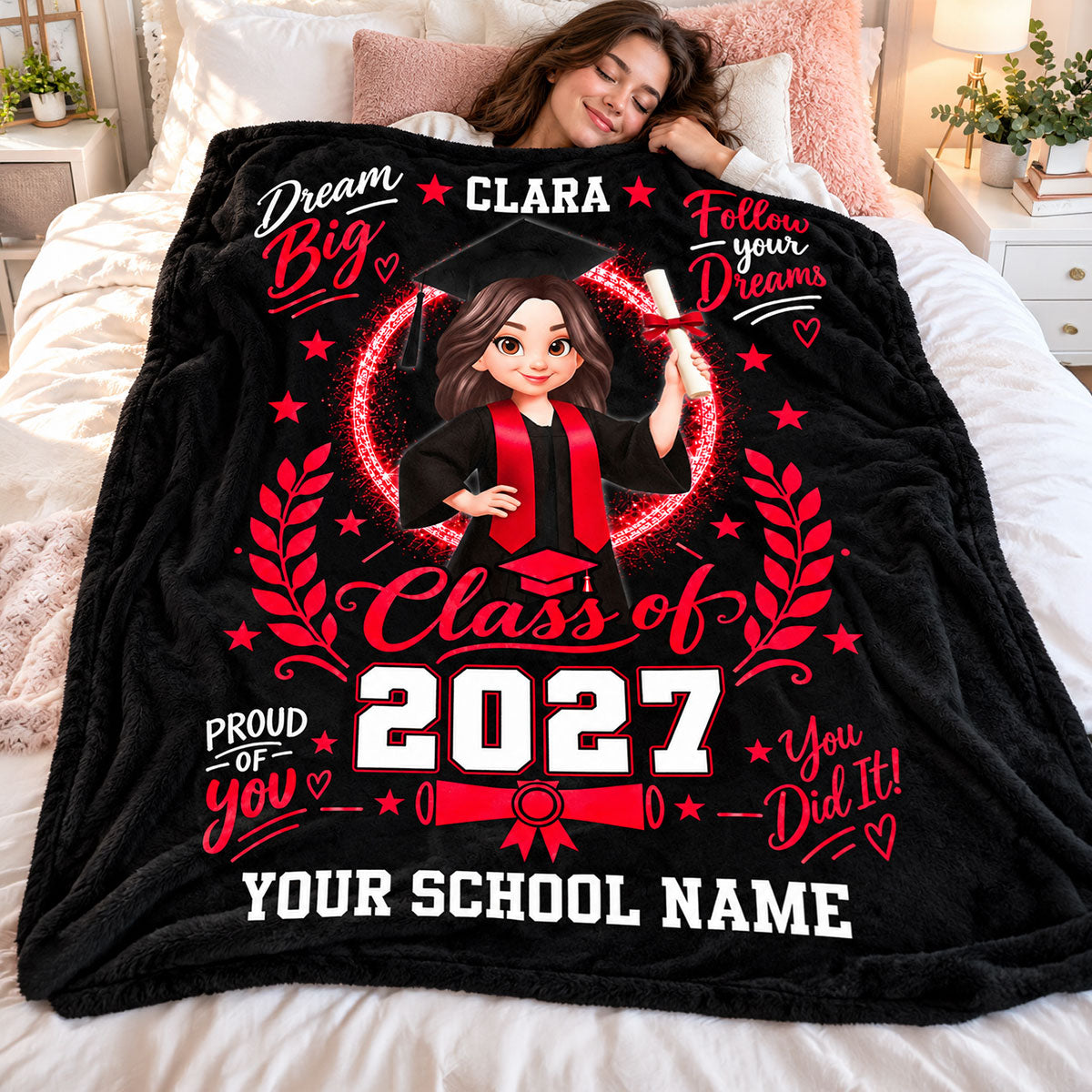 Dream Big Class of 2026 2027 - Personalized Fleece Blanket - Christmas Gift For Girls Boys, Grandkids, High School Graduate