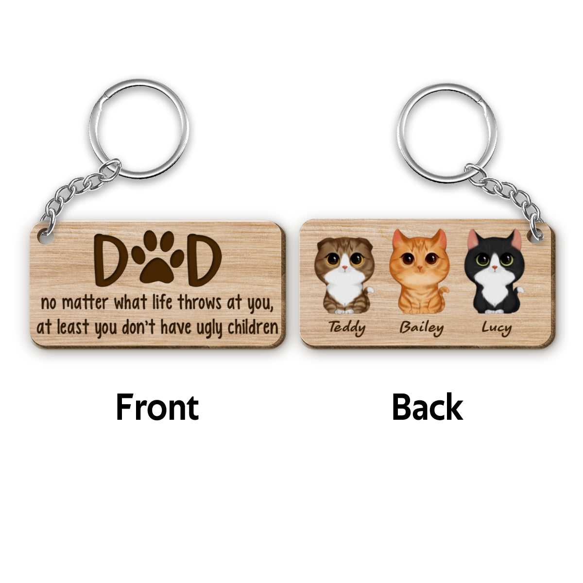 Cat Dad No Matter Life Throws At You Funny Gift Personalized Wooden Keychain