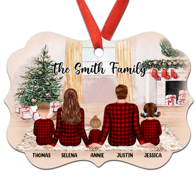 Checkered Pattern Pajamas Back View Family In House Personalized Christmas Ornament