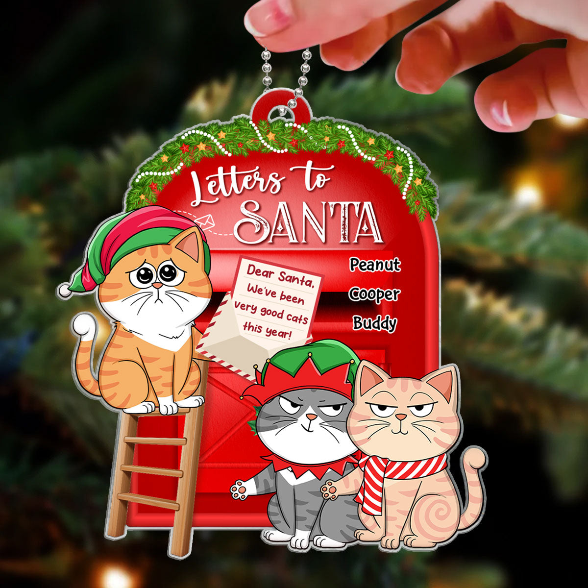 Dear Santa Define Naughty Funny Cat Cartoon Personalized Acrylic Ornament