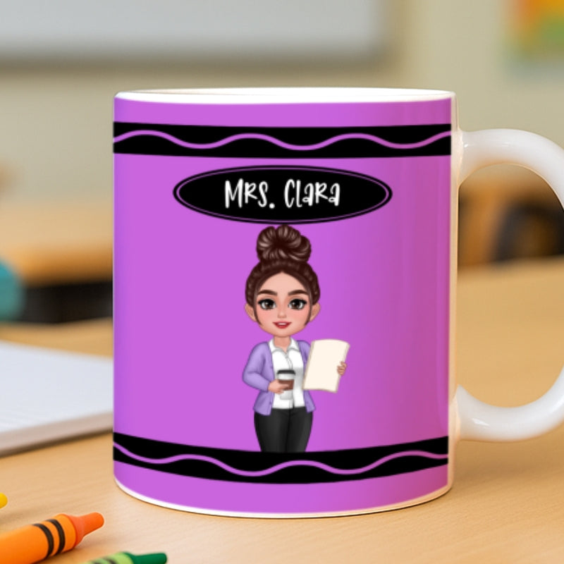 Teacher Crayon Pattern Personalized Mug| Back To School Gift For Teacher