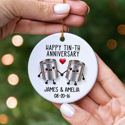 Happy Tin-th Anniversary - Personalized Ceramic Ornament - 10th Anniversary Gift for Husband, Funny 10 year Wedding Gift for Wife