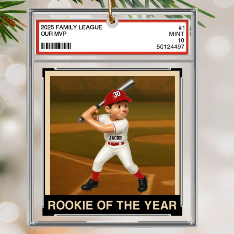 Baseball Player Family League Trading Card Style - Personalized Acrylic Ornament - Christmas Gift For Son, Grandson