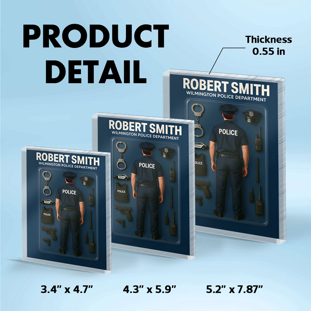 3D Effect Back View Police Officer Custom Figure Personalized Flat Rectangle Acrylic Block Plaque