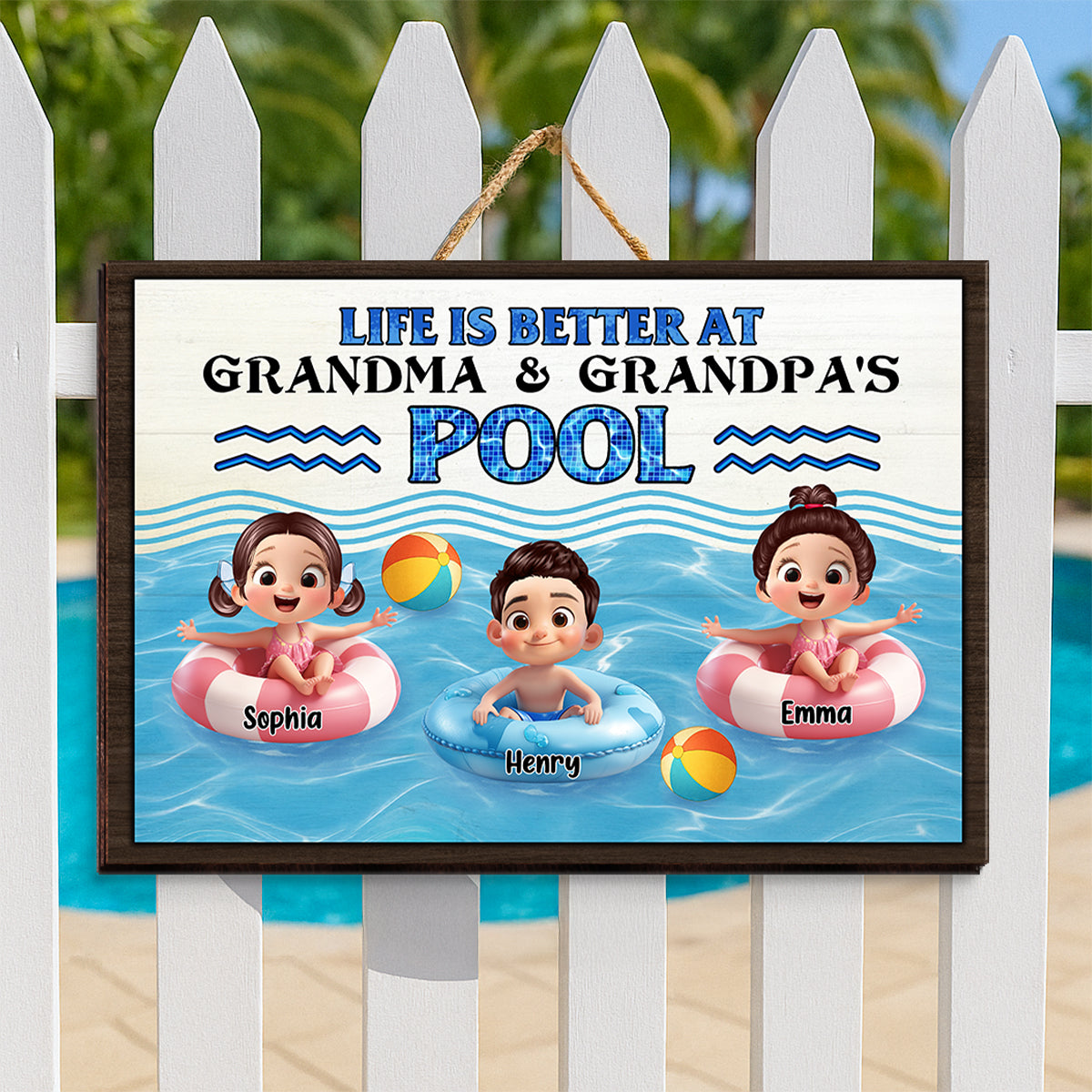 Life is Better at Grandma & Grandpa Pool Personalized Wooden Door Sign, Grandchildren Welcome Sign, Summer Sign