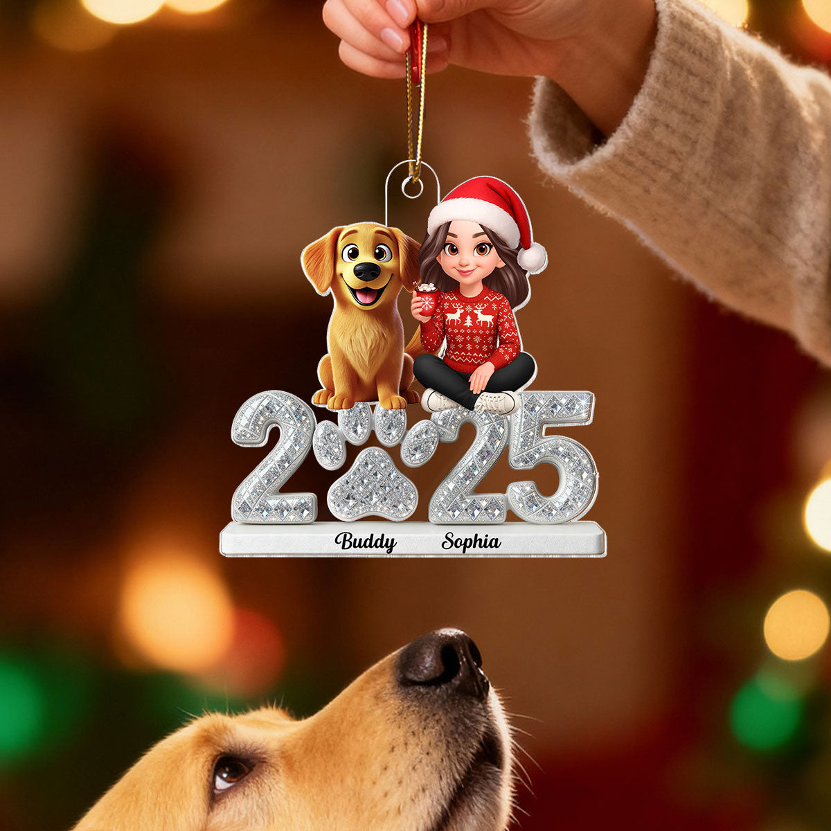 3D Shining Effect Christmas Dog Mom - Personalized Acrylic Ornament - Gift For Dog Lovers