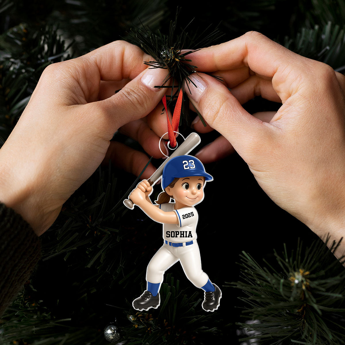 Cute Baseball Player 3D Effect, Personalized Acrylic Flat Ornament, Gift for Son, for Daughter, for Grandson, for Granddaughter