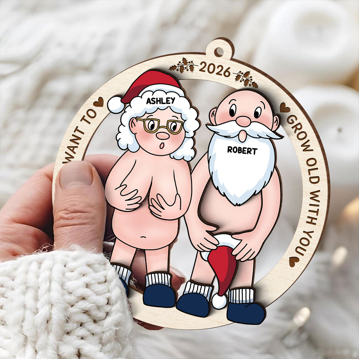 Funny Old Couple - Personalized 3-Layered Wooden Ornament - Gift for Him, Gift for Her