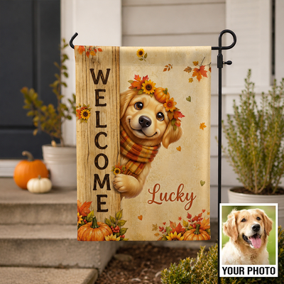 Cozy Fall Cute Dog Welcome - Personalized Garden Flag