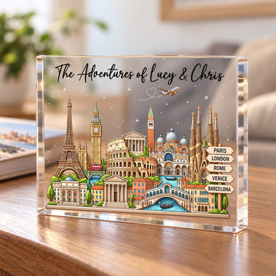 Travel Destinations The Places You've Been Landmarks - Personalized Acrylic Block Plaque - Traveling Destination Keepsake, Gift For Traveling Lovers