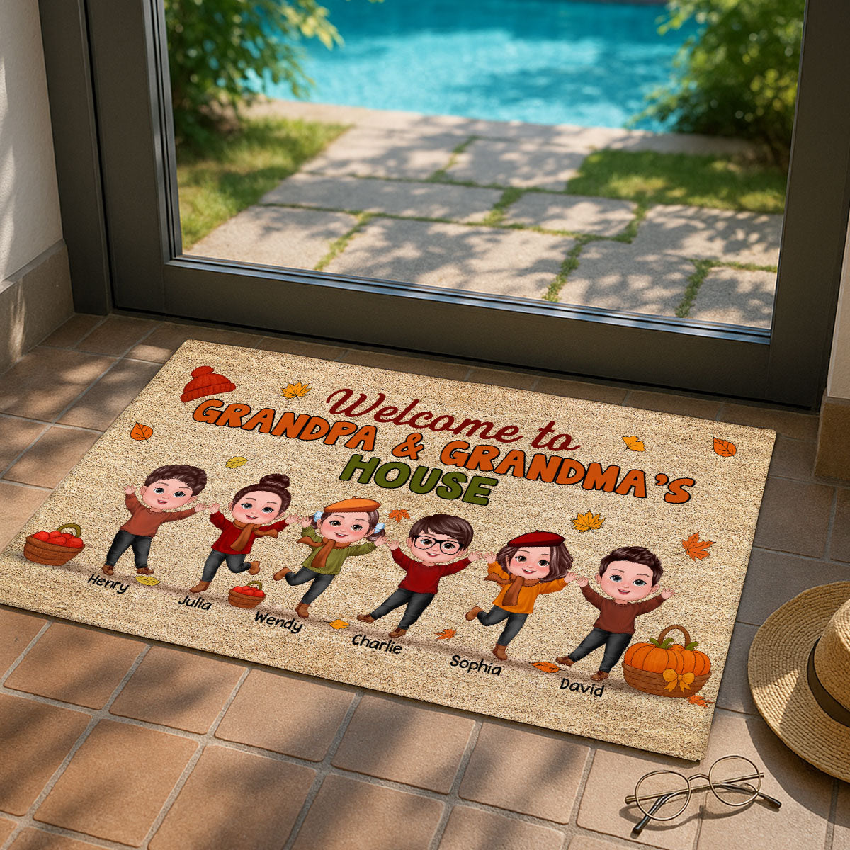 Fall Season Welcome To Grandma Grandpa House Personalized Doormat