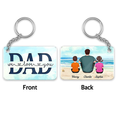 Beach Landscape Best Dad Ever Back View Man Kids Dog Cat Personalized Acrylic Keychain