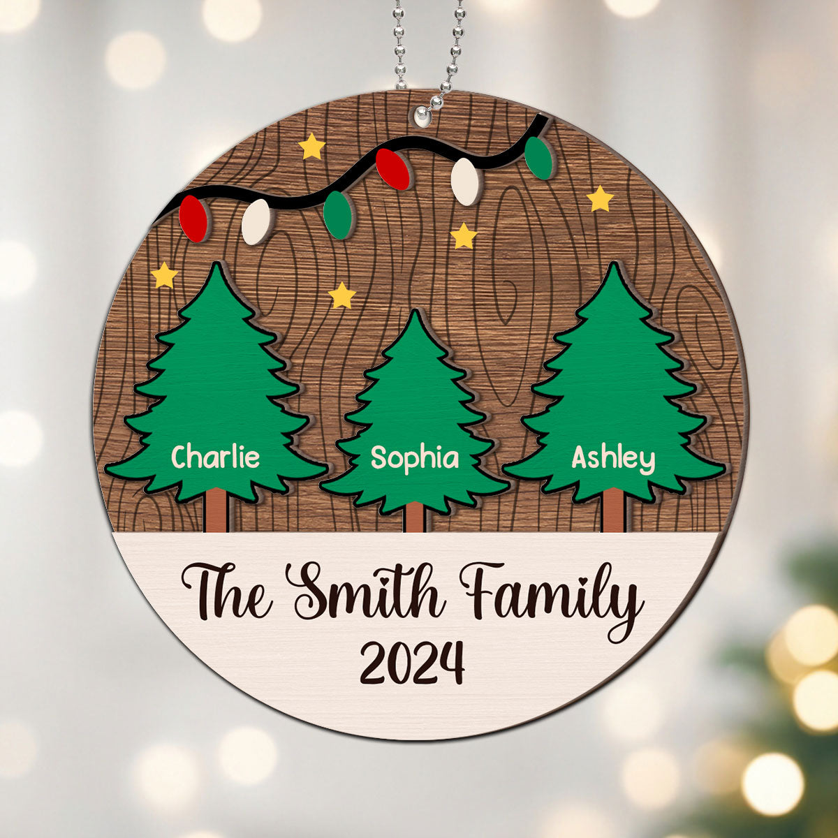 Christmas Tree Family Member Names Personalized 2-Layer Wooden Ornament