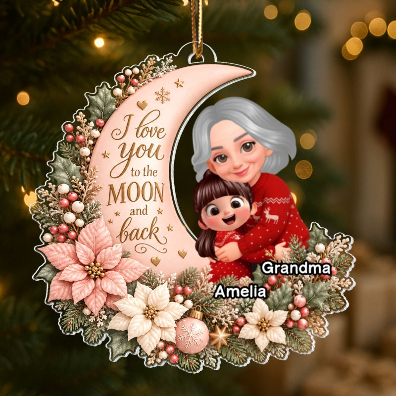 Grandma Loves Grandkid to the Moon - Personalized Acrylic Ornament - Heartfelt Christmas Gift for Granddaughter, Grandson