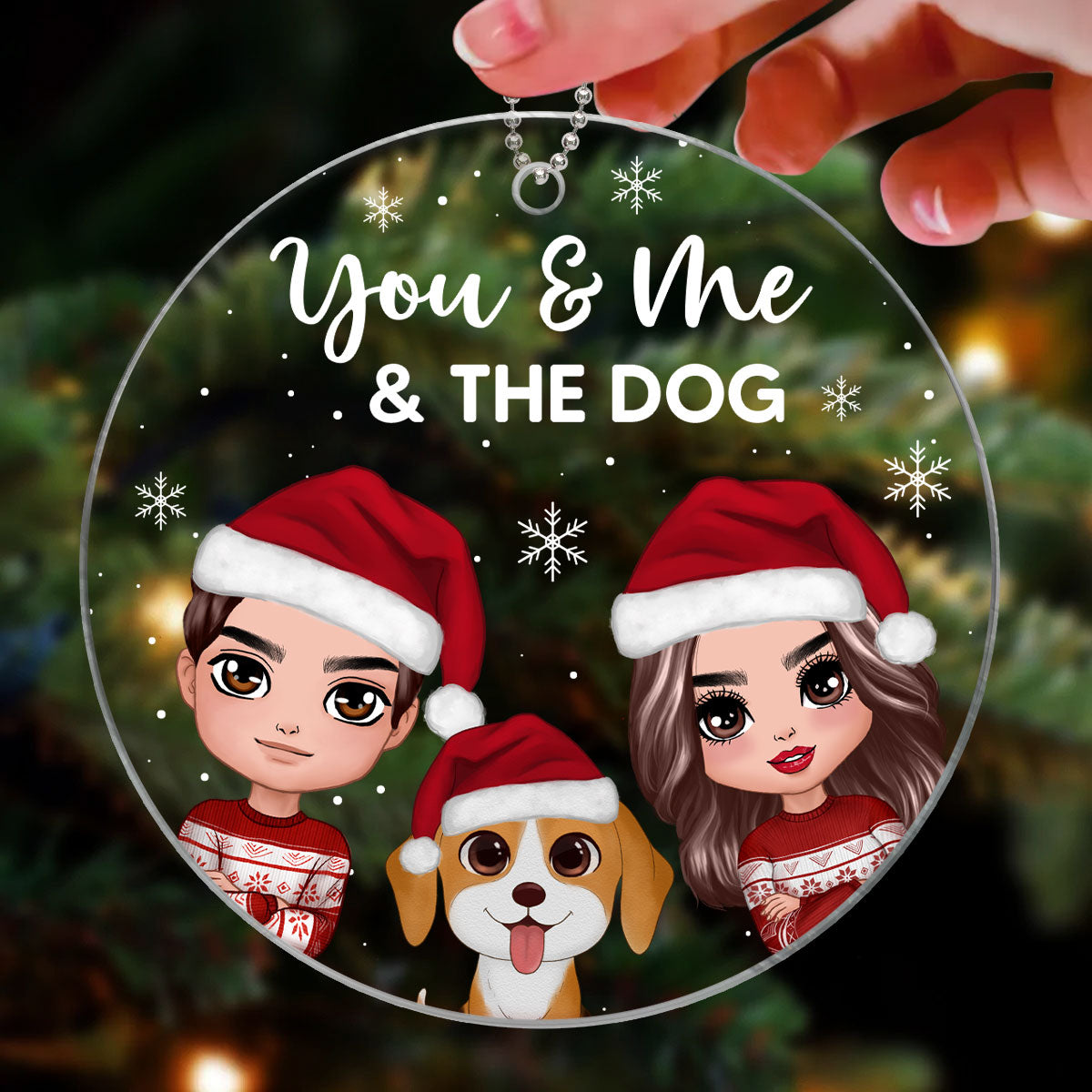 You Me And The Dog Cat Cute Watercolor Personalized Circle Acrylic Ornament