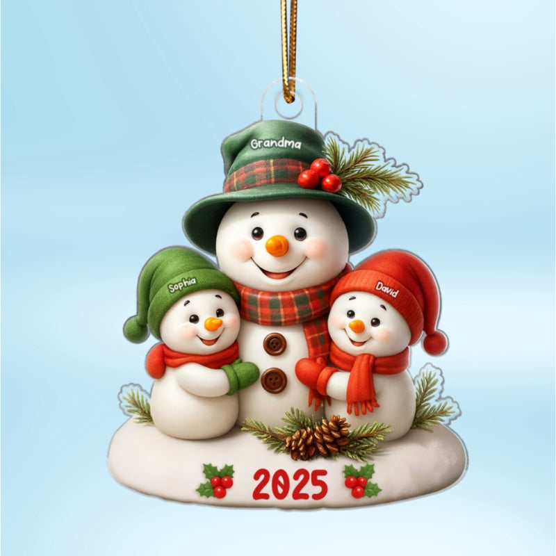 Snowman Grandma Hugging Grandkids Personalized Acrylic Ornament, Christmas Gift for Grandma, Grandkids
