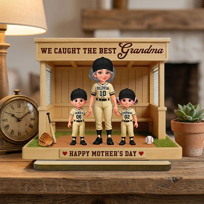 We Caught The Best Grandma Baseball Dugout - Personalized 2-Layered Wooden Plaque - Mother's Day Gift For Baseball Grandma, Mom