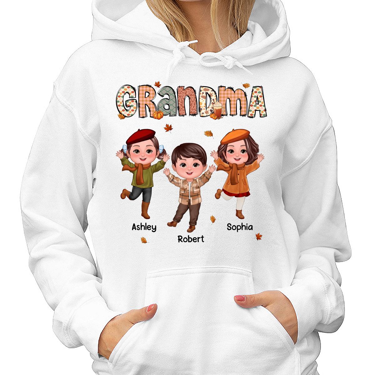 Grandma Mom Fall Season Pattern Happy Doll Kids Personalized Shirt