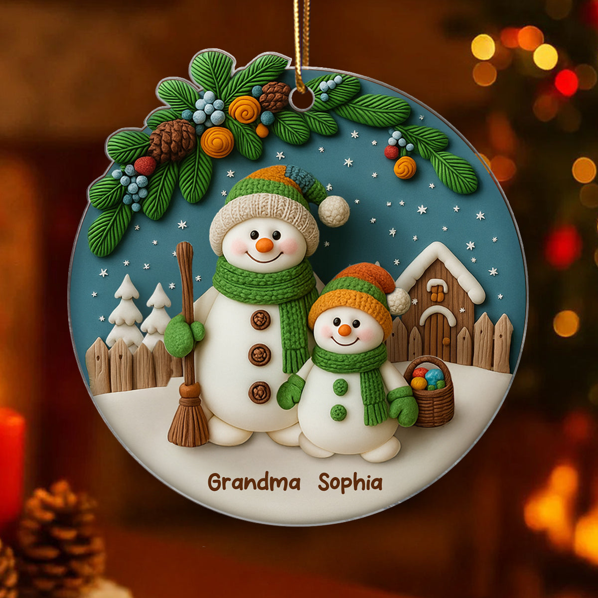 Grandma Grandkids 3D Effect Snowman Personalized Acrylic Ornament