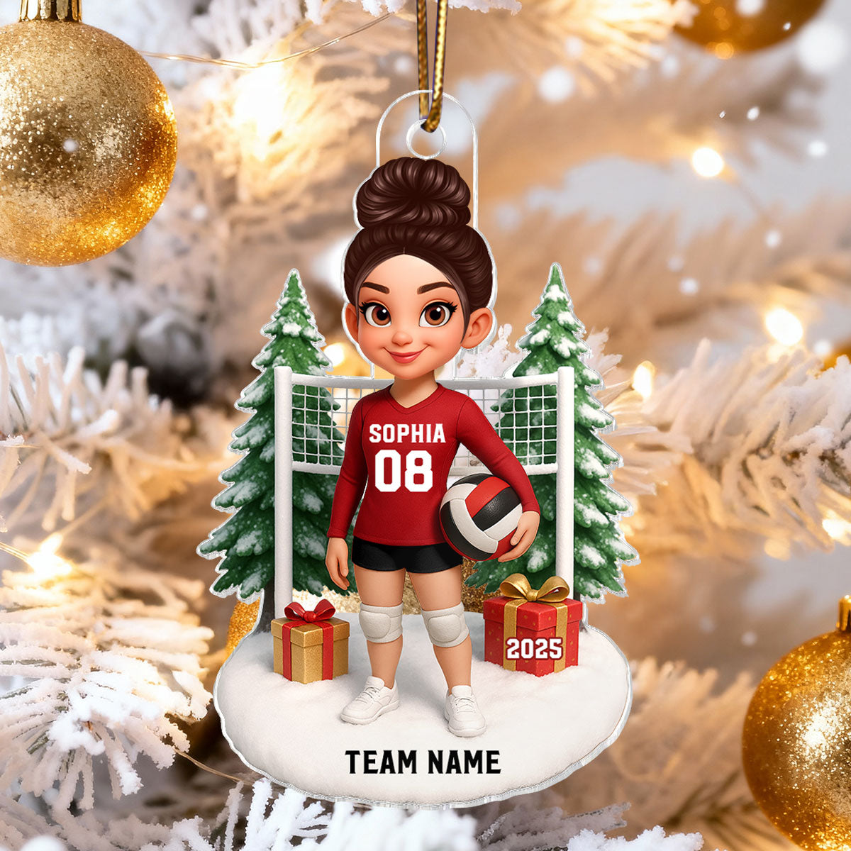 3D Effect Christmas Volleyball Player - Personalized Acrylic Ornament - Gift For Volleyball Lovers, School Volleyball Team