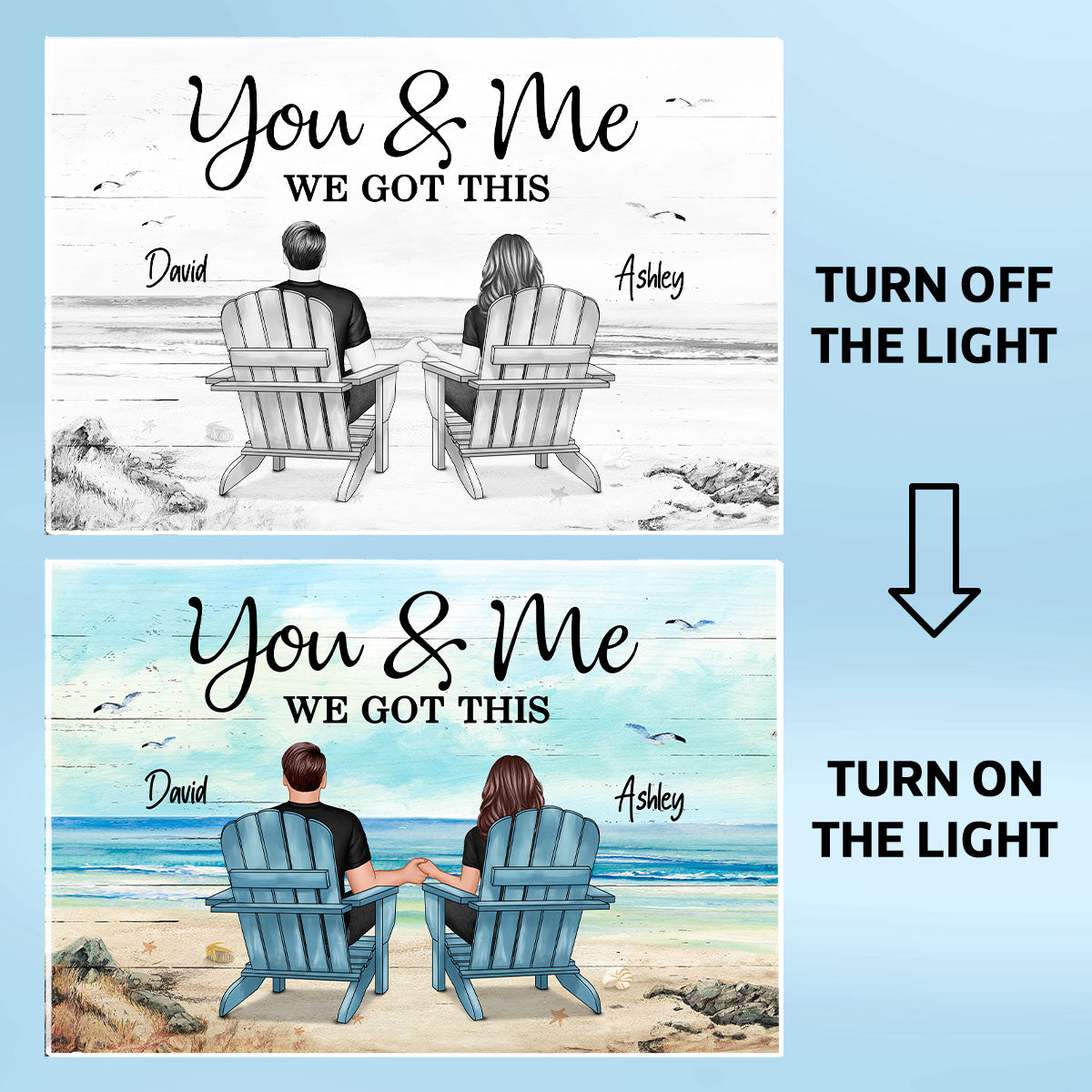 [EXCLUSIVE LIMITED EDITION] Couple Sitting At Beach Retro Personalized Luminous Frame Light Box, Anniversary Gift For Couple