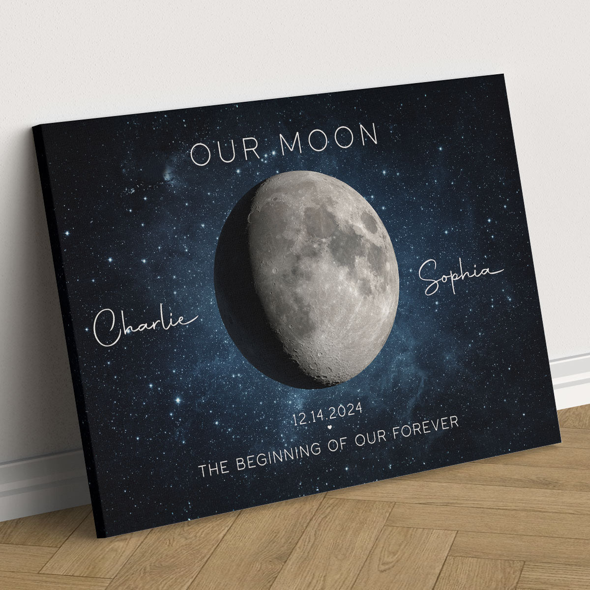 Our Moon Couple Gift Moon Phase Art Anniversary Gift For Wife, Gift for Husband Wedding Gift Personalized Canvas