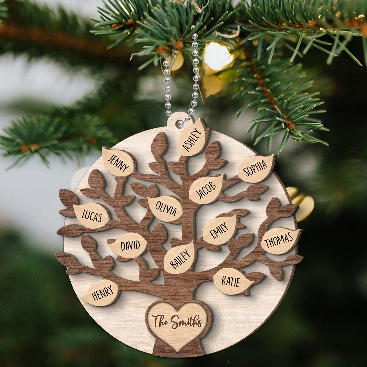 Family Tree Member Names Personalized 2-Layer Wooden Ornament