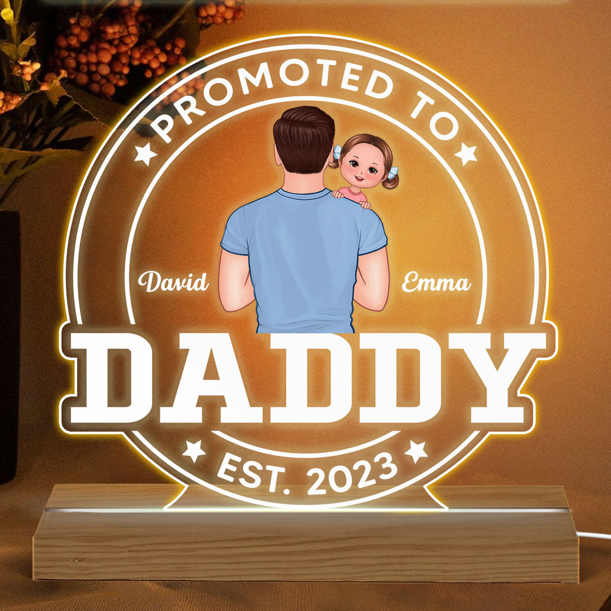 Promoted To Daddy 2023 Personalized Custom Shape Warm LED Night Light