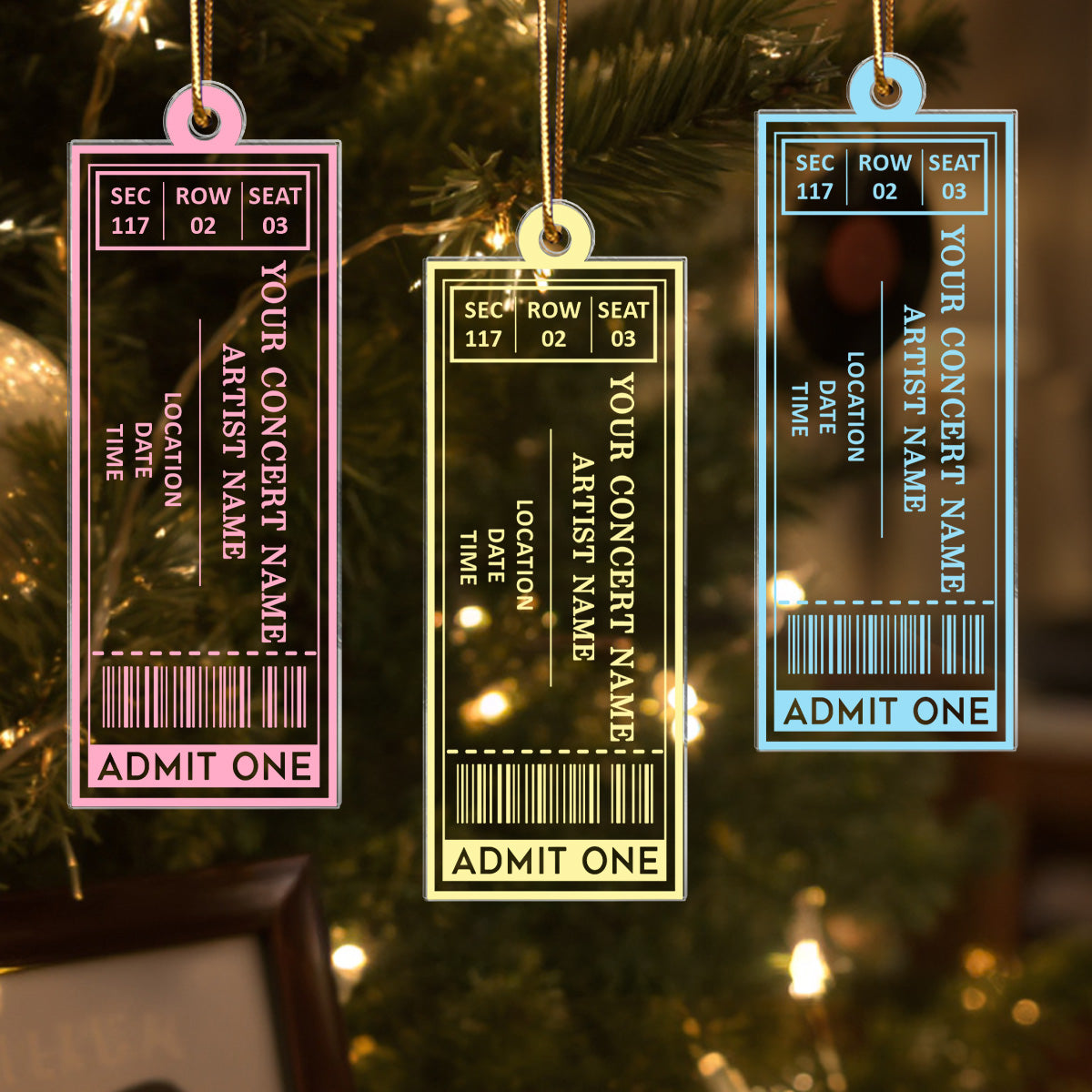 Favorite Music Concert Ticket - Personalized Acrylic Ornament - Christmas Gift For Music Lovers, Concert-Goers, Matching Ornaments For Friends, Family, Couple