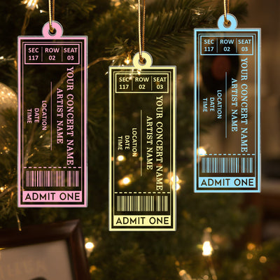Favorite Music Concert Ticket - Personalized Acrylic Ornament - Christmas Gift For Music Lovers, Concert-Goers, Matching Ornaments For Friends, Family, Couple