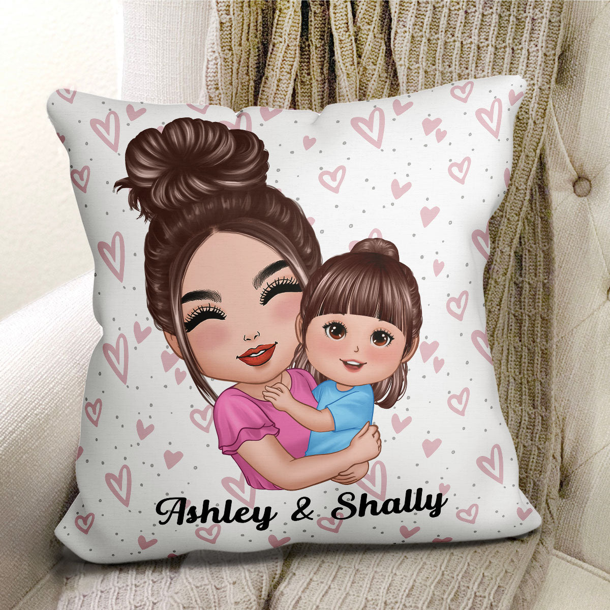 Doll Mom Grandma Auntie Hugging Kids Gift Personalized Pillow